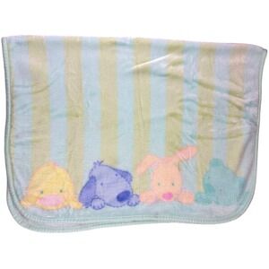 Vintage Carter's Tykes Baby Blanket Stripe Duck Dog Bunny Bear Rare Blue Green